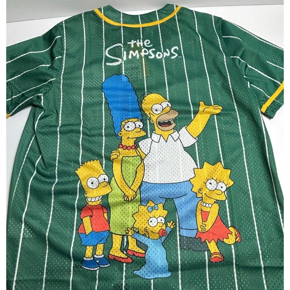 The Simpsons Family Baseball Jersey Green All Over Print Pinstriped Size Medium